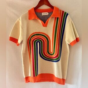 Colorful Oxknit Retro Design Polo Shirt Men’s Size L NWOT